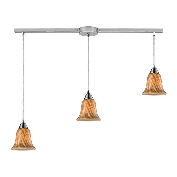 Confections 3 Light Pendant In Satin Nickel And Toffee Glass