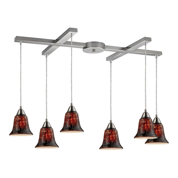 Confections 6 Light Pendant In Satin Nickel And Fudge Glass
