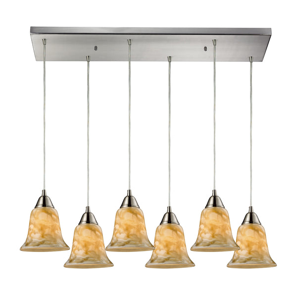 Confections 6 Light Pendant In Satin Nickel And Nougat Glass