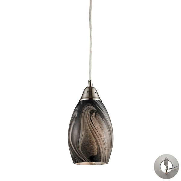 Formations 1 Light Pendant In Satin Nickel And Ashflow Glass - Includes Recessed Lighting Kit
