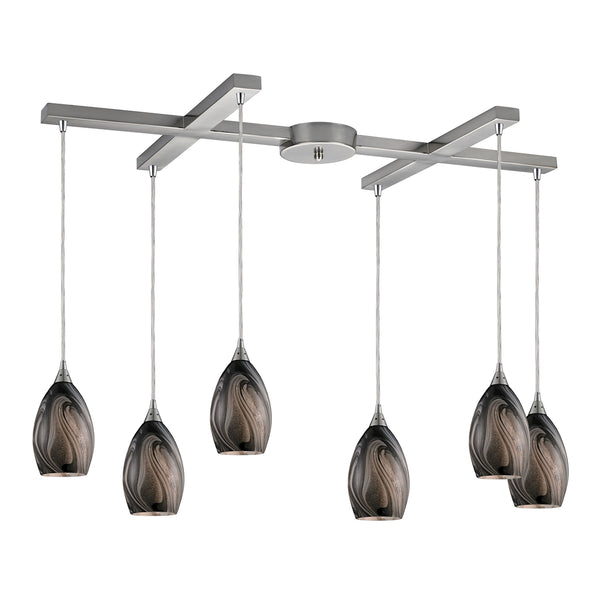 Formations 6 LED Light Pendant In Satin Nickel And Ashflow Glass