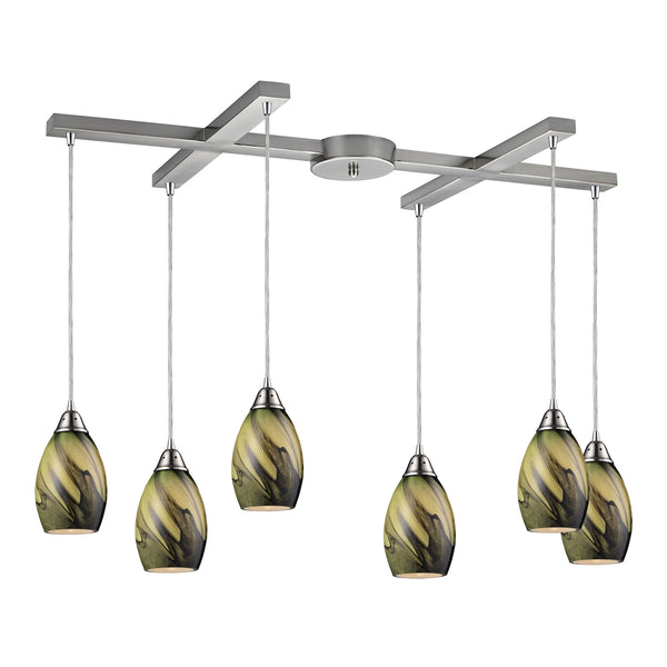 Formations 6 LED Light Pendant In Satin Nickel And Planetary Glass