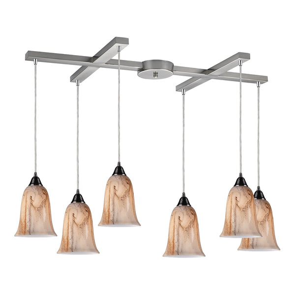Granite 6 Light Pendant In Satin Nickel
