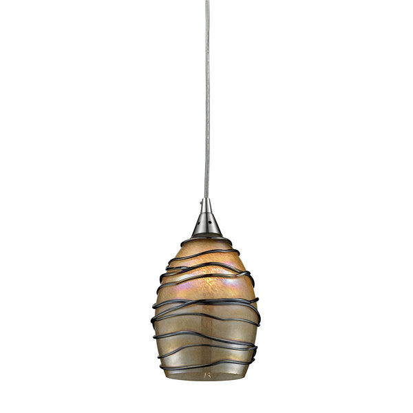 Vines 1 Light Pendant In Satin Nickel And Tan Glass