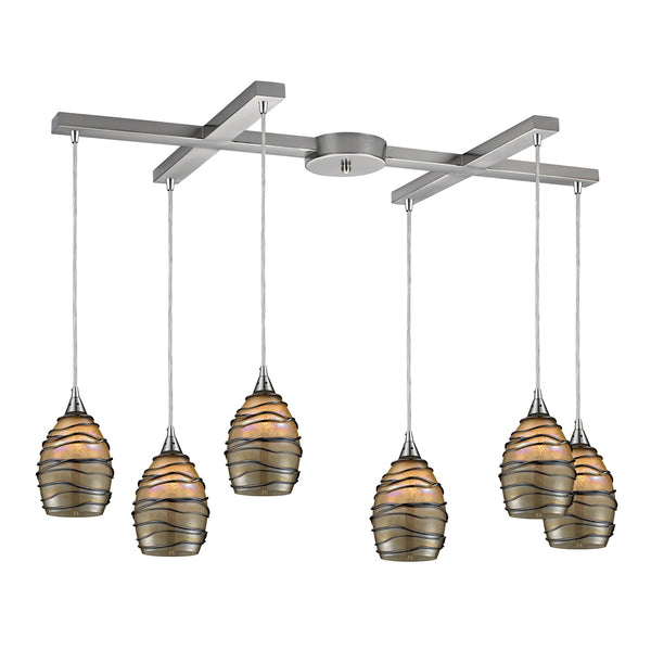 Vines 6 Light Pendant In Satin Nickel