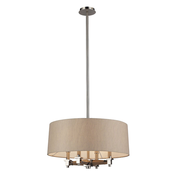 Jorgenson 4 Light Pendant In Polished Nickel And Taupe Wood