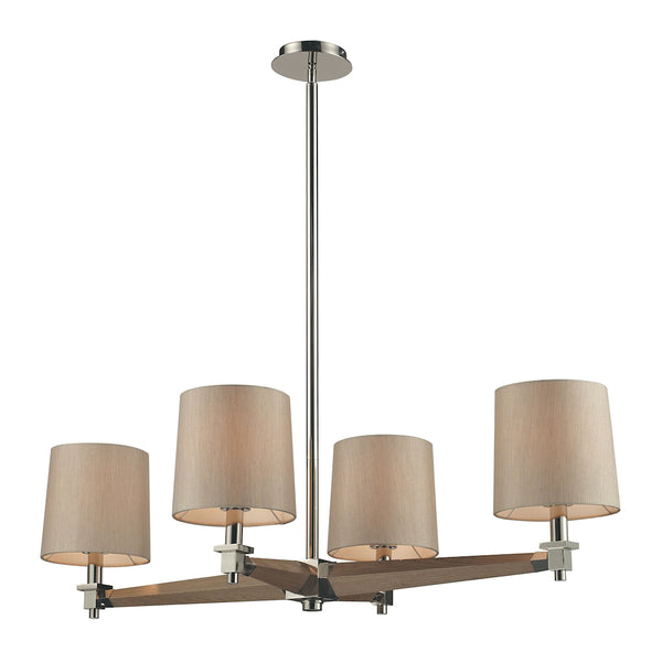 Jorgenson 4 Light Chandelier In Polished Nickel And Taupe Wood