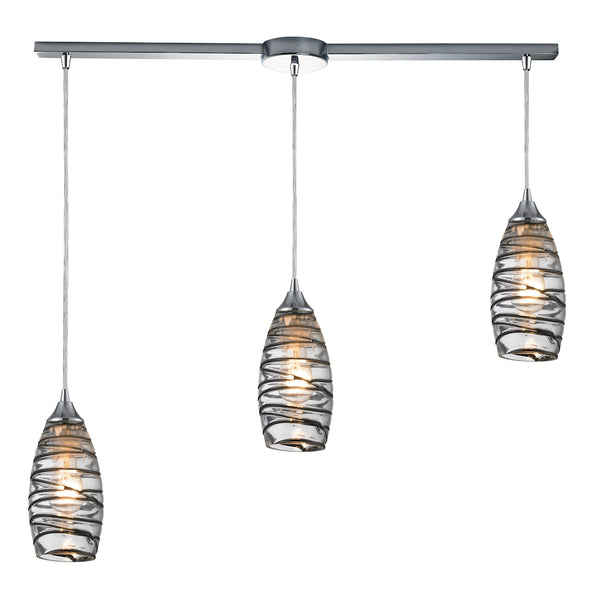 Twister 3 Light Pendant In Polished Chrome And Vine Wrap Glass