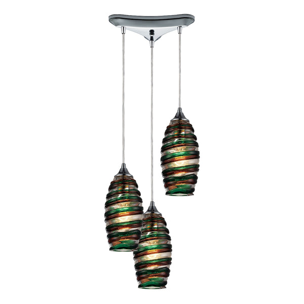Twister 3 Light Pendant In Polished Chrome