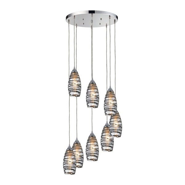 Twister 8 Light Pendant In Polished Chrome And Vine Wrap Glass