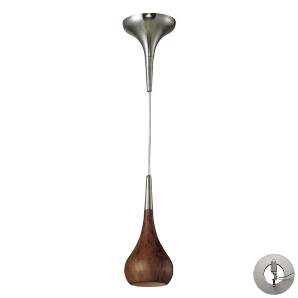 Lindsey 1 Light Pendant In Burl Wood And Satin Nickel - Includes Recessed Lighting Kit