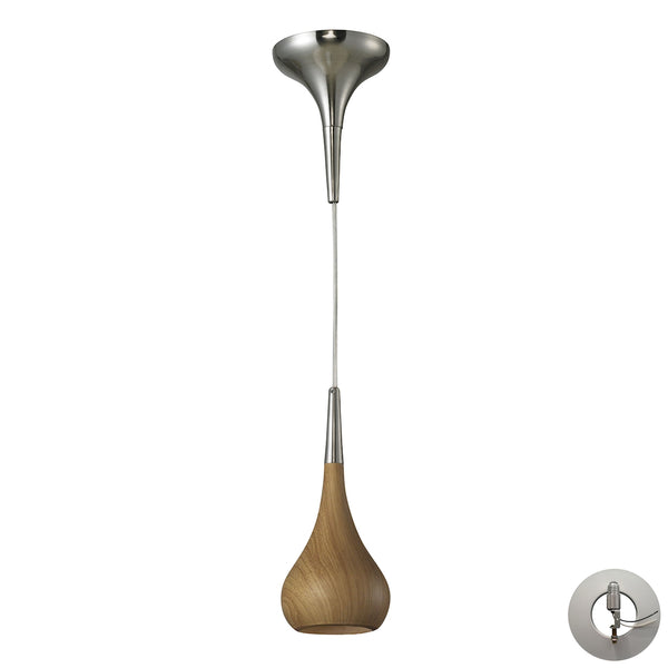 Lindsey 1 Light Pendant In Medium Oak And Satin Nickel - Includes Recessed Lighting Kit