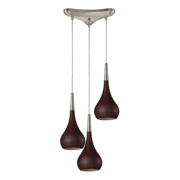Lindsey 3 Light Pendant In Dark Walnut And Satin Nickel