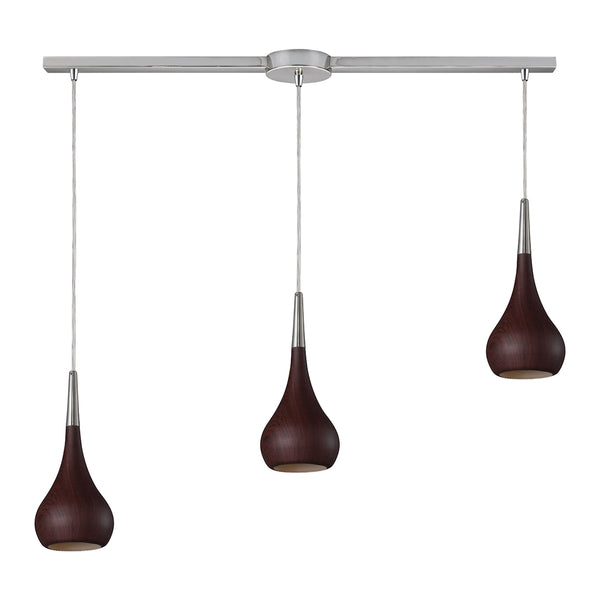Lindsey 3 Light Pendant In Dark Walnut And Satin Nickel