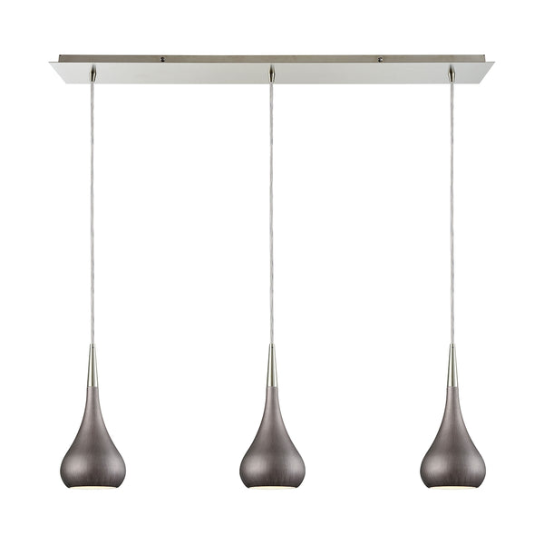 Lindsey 3 Light Linear Pan Fixture In Satin Nickel With Weathered Zinc Shade