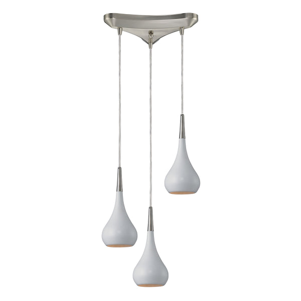Lindsey 3 Light Pendant In White And Satin Nickel