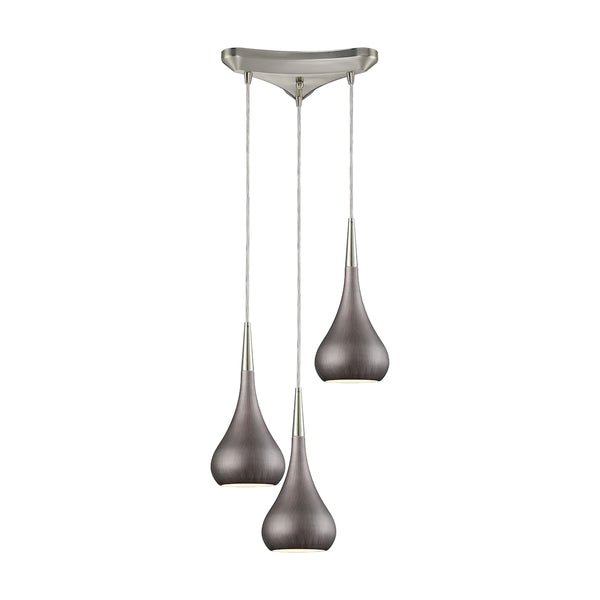 Lindsey 3 Light Triangle Pan Fixture In Satin Nickel With Weathered Zinc Shade - Includes Recessed Lighting Kit