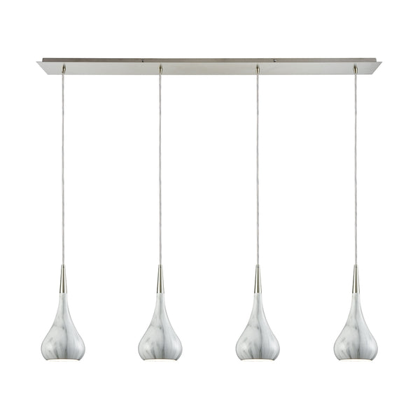 Lindsey 4 Light Linear Pan Fixture In Satin Nickel With Marble Print Shade