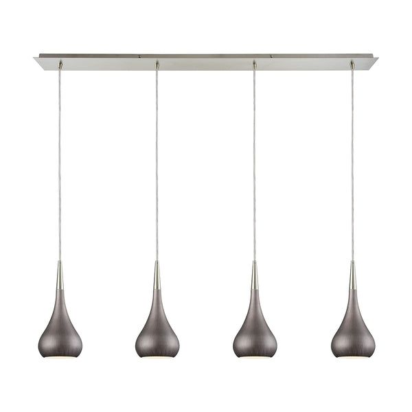 Lindsey 4 Light Linear Pan Fixture In Satin Nickel With Weathered Zinc Shade