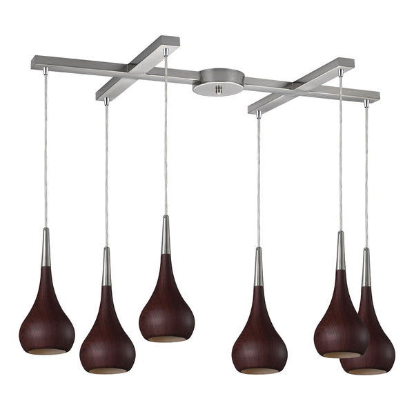 Lindsey 6 Light Pendant In Dark Walnut And Satin Nickel