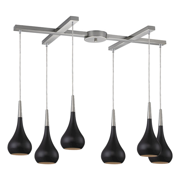 Lindsey 6 Light Pendant In Oiled Bronze And Satin Nickel