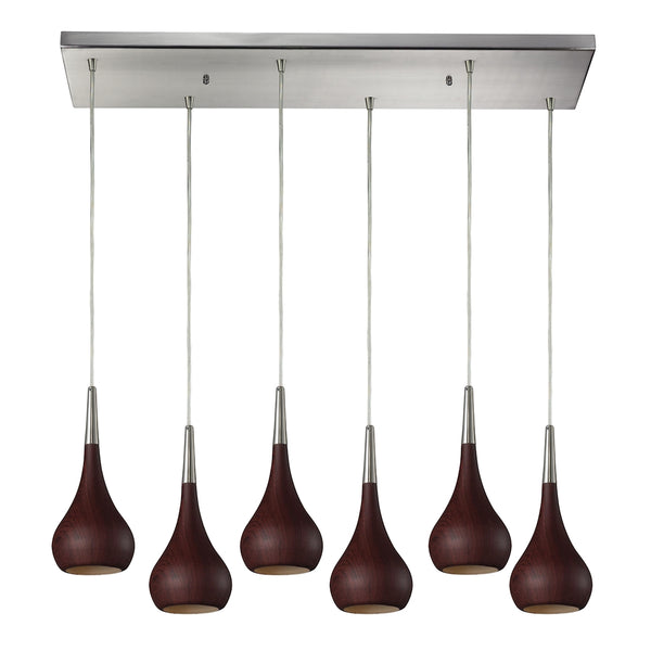 Lindsey 6 Light Pendant In Dark Walnut And Satin Nickel