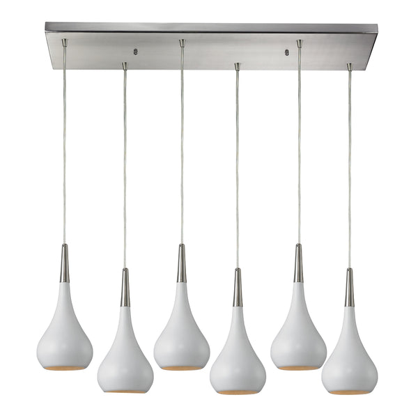 Lindsey 6 Light Pendant In White And Satin Nickel