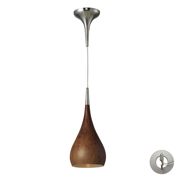 Lindsey 1 Light Pendant In Burl Wood And Satin Nickel - Includes Recessed Lighting Kit