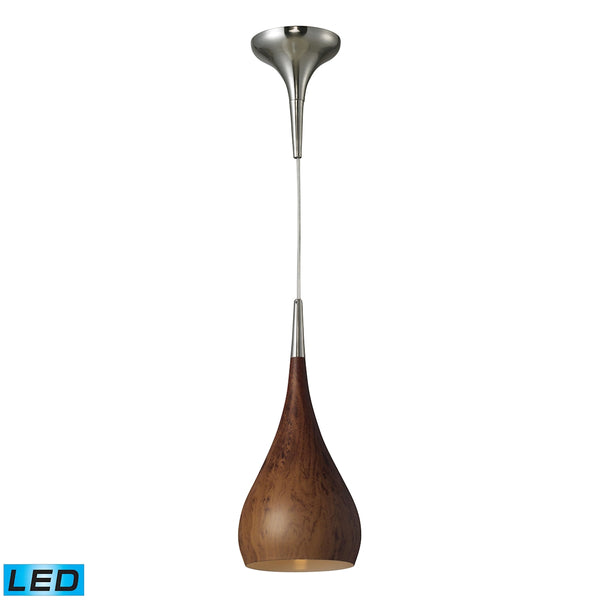 Lindsey 1 Light LED Pendant In Burl Wood And Satin Nickel