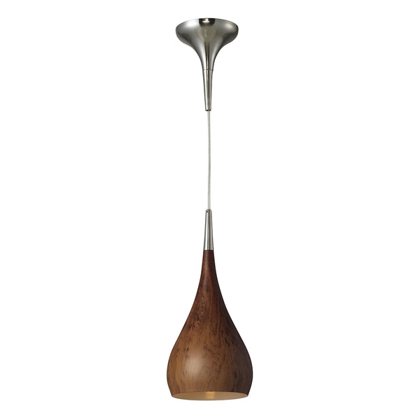 Lindsey 1 Light Pendant In Burl Wood And Satin Nickel