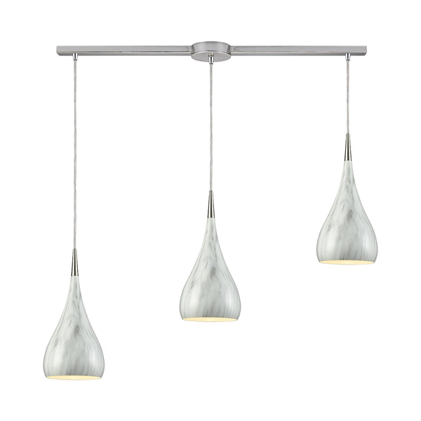 Lindsey 3 Light Linear Bar Fixture In Satin Nickel With Marble Print Shade