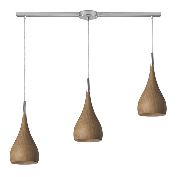 Lindsey 3 Light Pendant In Medium Oak And Satin Nickel