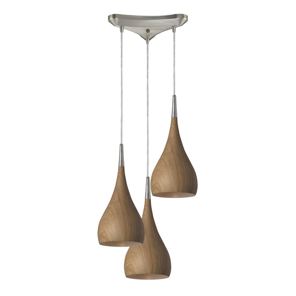 Lindsey 3 Light Pendant In Medium Oak And Satin Nickel