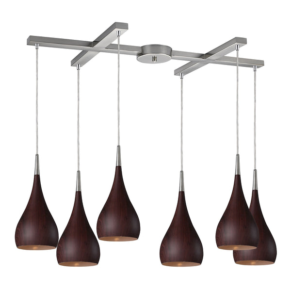 Lindsey 6 Light Pendant In Dark Walnut And Satin Nickel