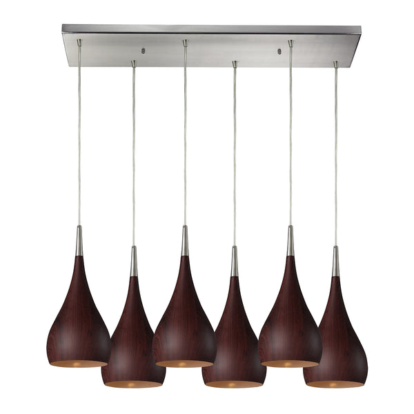 Lindsey 6 Light Pendant In Dark Walnut And Satin Nickel