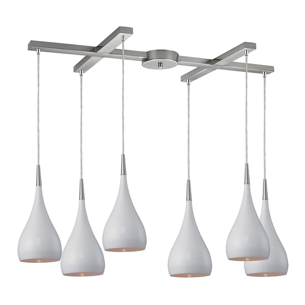 Lindsey 6 Light Pendant In White And Satin Nickel