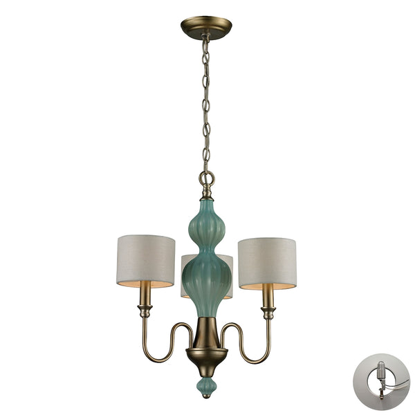 Lilliana 3 Light Chandelier In Seafoam And Aged Silver - Includes Recessed Lighting Kit