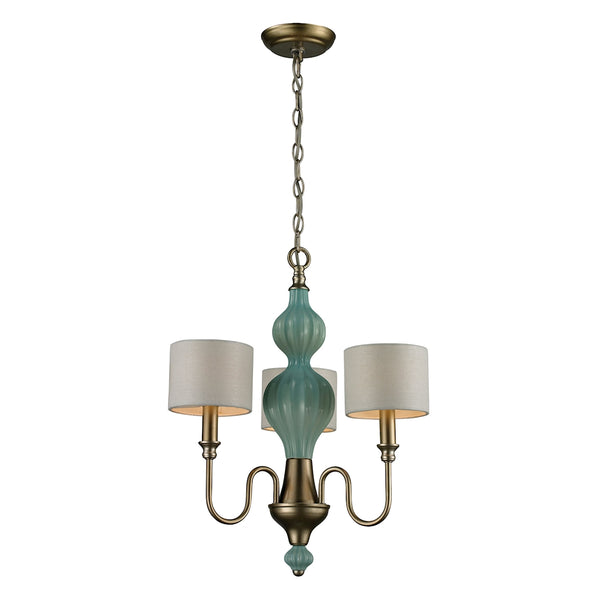 Lilliana 3 Light Chandelier In Seafoam And Aged Silver