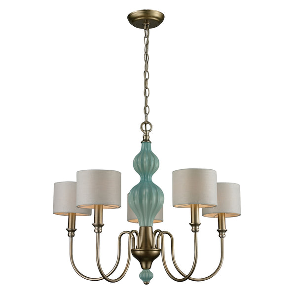 Lilliana 5 Light Chandelier In Seafoam And Aged Silver
