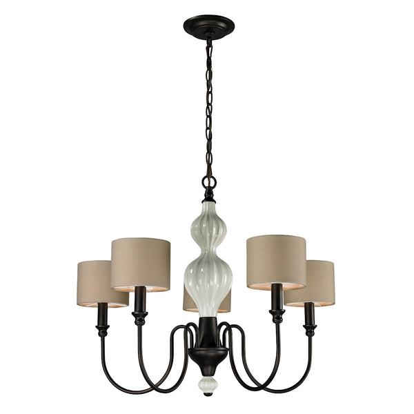 Lilliana 5 Light Chandelier In Cream And Aged Bronze