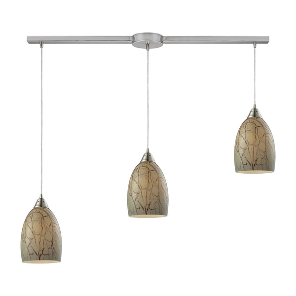 Crackle 3 Light Pendant In Satin Nickel