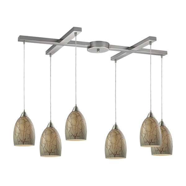 Crackle 6 Light Pendant In Satin Nickel