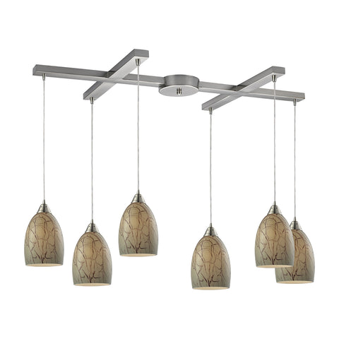 Crackle 6 Light Pendant In Satin Nickel