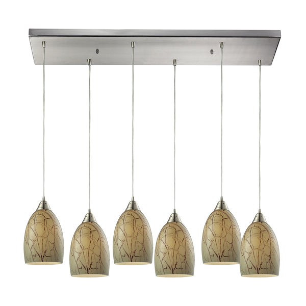 Crackle 6 Light Pendant In Satin Nickel