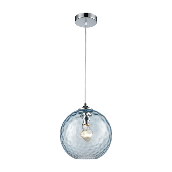 Watersphere 1 Light Pendant In Polished Chrome With Aqua Hammered Glass - Includes Recessed Lighting Kit