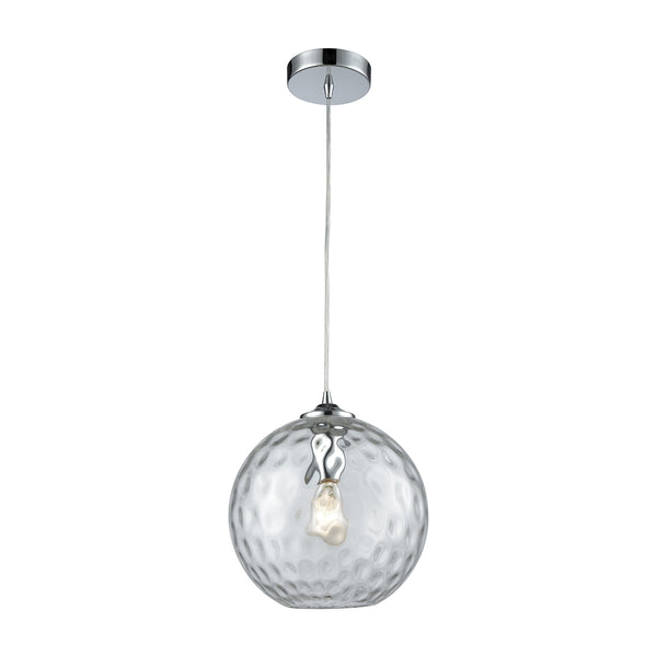 Watersphere 1 Light Pendant In Polished Chrome With Clear Hammered Glass - Includes Recessed Lighting Kit
