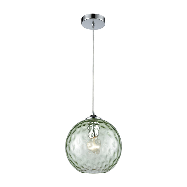 Watersphere 1 Light Pendant In Polished Chrome With Light Green Hammered Glass - Includes Recessed Lighting Kit