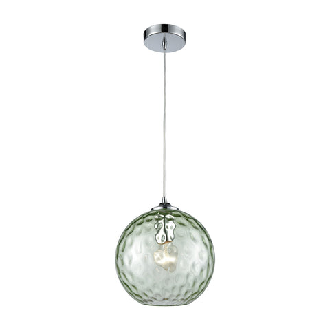 Watersphere 1 Light Pendant In Polished Chrome With Light Green Hammered Glass - Includes Recessed Lighting Kit