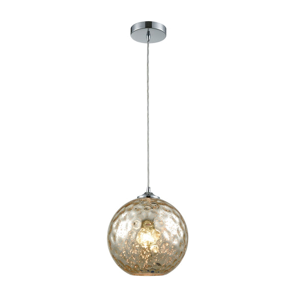 Watersphere 1 Light Pendant In Polished Chrome With Mercury Hammered Glass