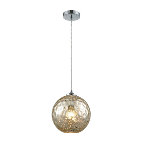 Watersphere 1 Light Pendant In Polished Chrome With Mercury Hammered Glass - Includes Recessed Lighting Kit